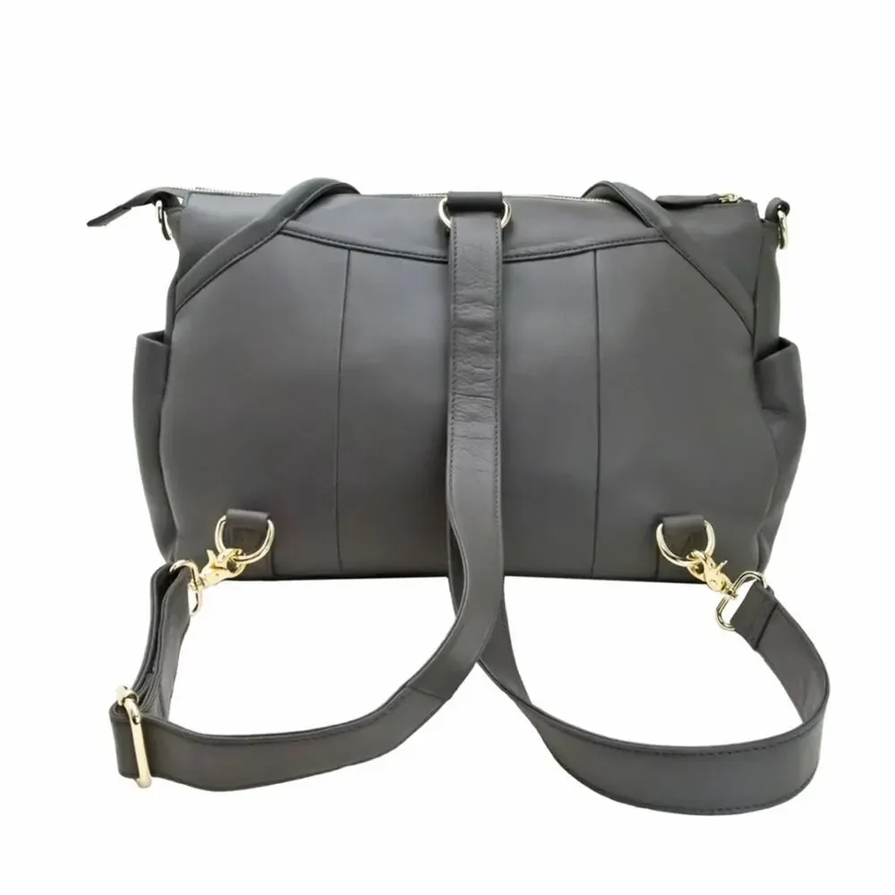 Lily Jade Elizabeth diaper bag grey leather convertible backpack crossbody baby